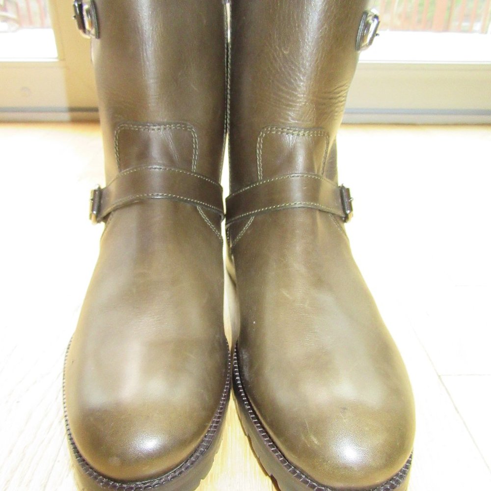 MENS JIMMY CHOO STANFORD GREEN LEATHER BIKER BOOTS/BUCKLES/ZIP/ITALY/SIZE 43